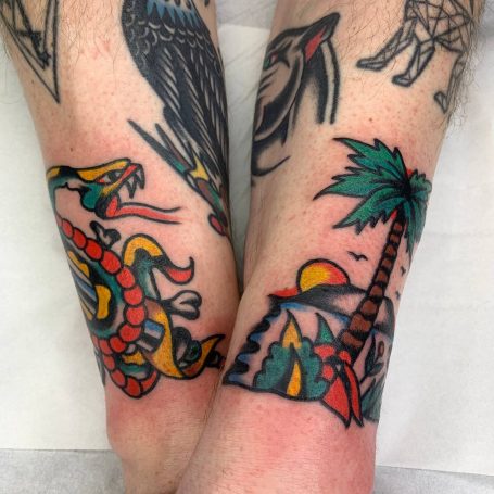 Traditional tattoo Berlin – Tattoos by Mariano – traditional tattoo snake and island