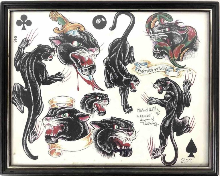 Vintage Michael H. Fitts Black Panther Tattoo Flash