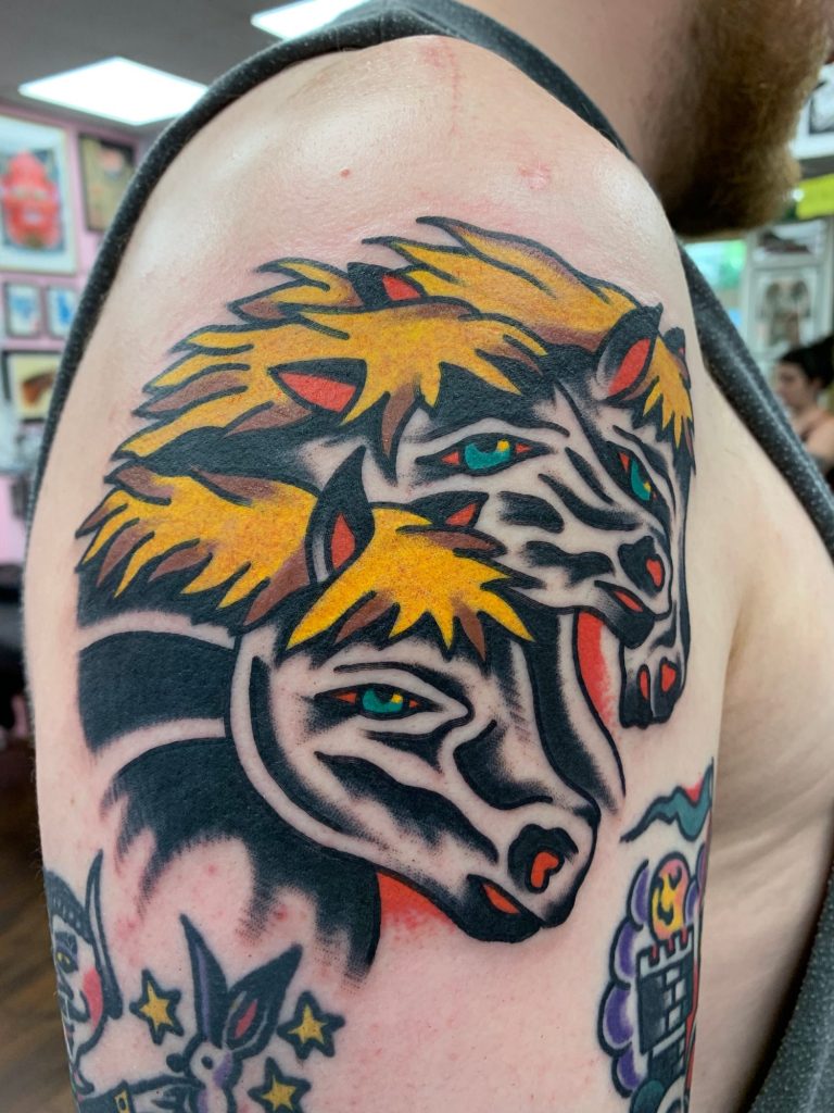 Traditional tattoo Berlin – Tattoos by Mariano – The Pharaoh’s Horses Tattoo on an arm done by Mariano in Berlin