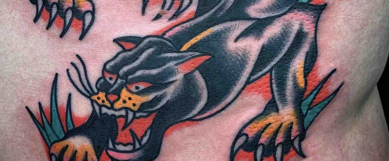 Traditional tattoo Berlin – Tattoos by Mariano – a crawling panther tattoo
