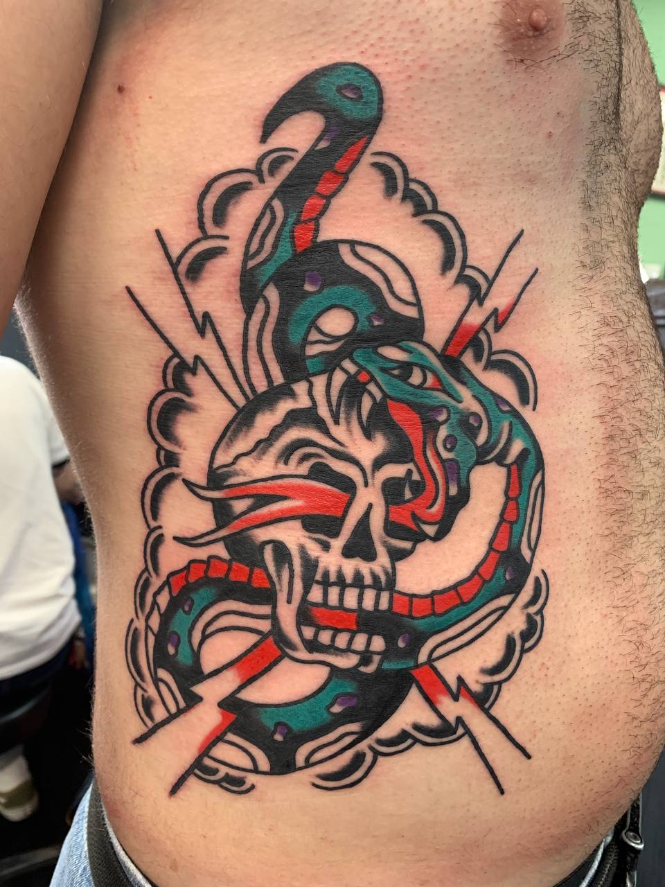 SKULL AND SNAKE Traditional Tattoo Berlin - Tattoos by Mariano - skull and snake